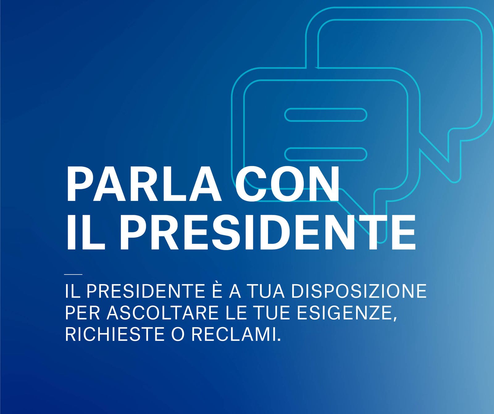 Il Presidente è a tua disposizione per ascoltare le tue esigenze, richieste o reclami.   Siamo qui per migliorare insieme i nostri servizi e trovare soluzioni alle tue necessità.  Non esitare a contattarci!  davidlebropresidente@archivio.acercampania.it